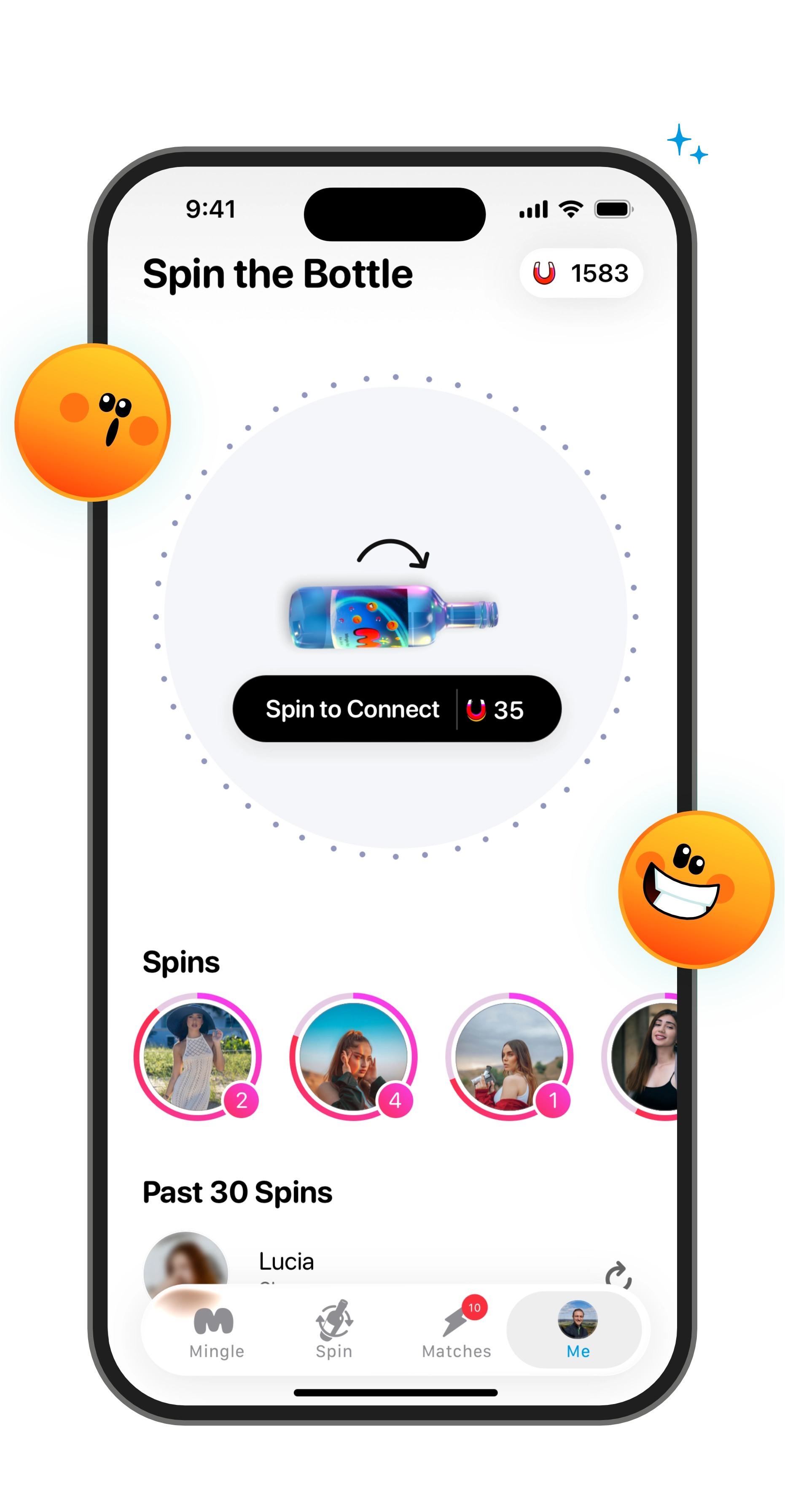 Mingle Spin the Bottle connecting two people