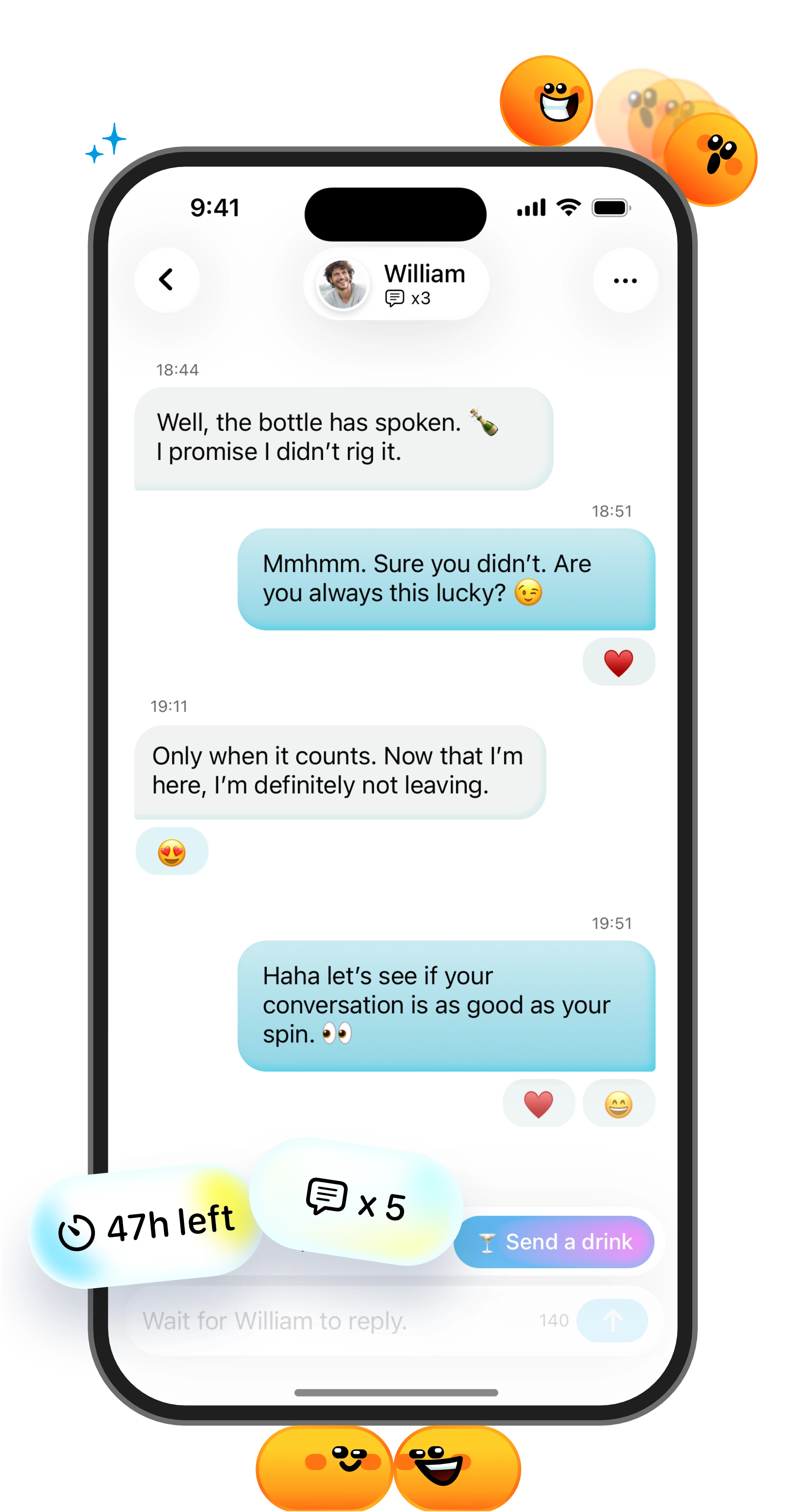 Mingle chat with five turn-based messages