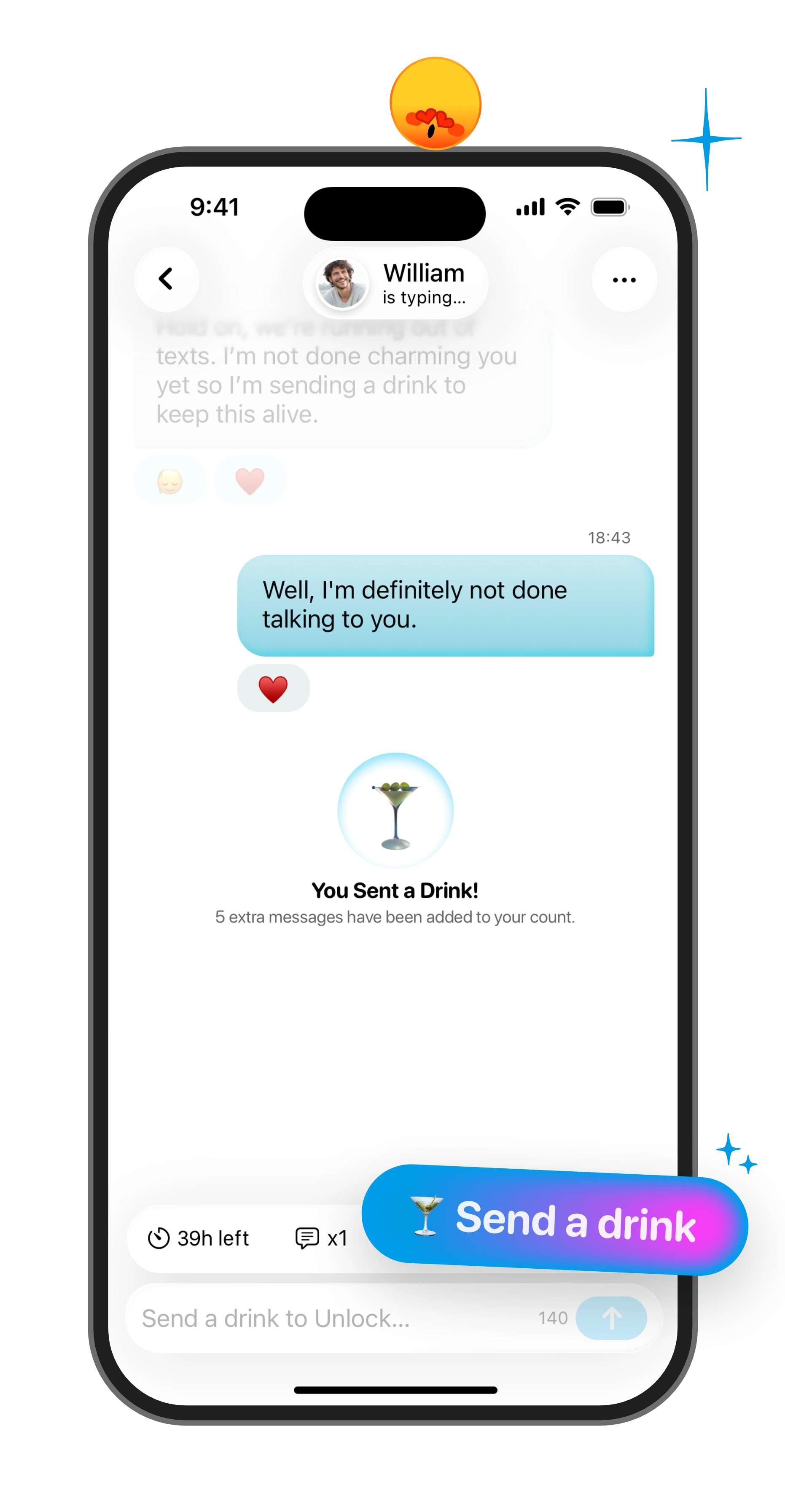 Send a Drink in Mingle to unlock extra messages